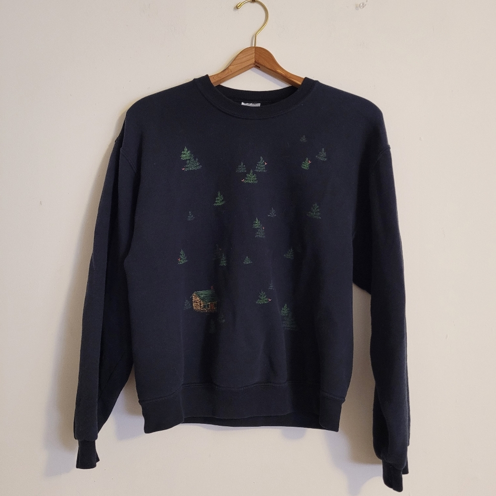 Jerzees Little Cabin in the Woods Sweatshirt Black Cottagecore Cottage